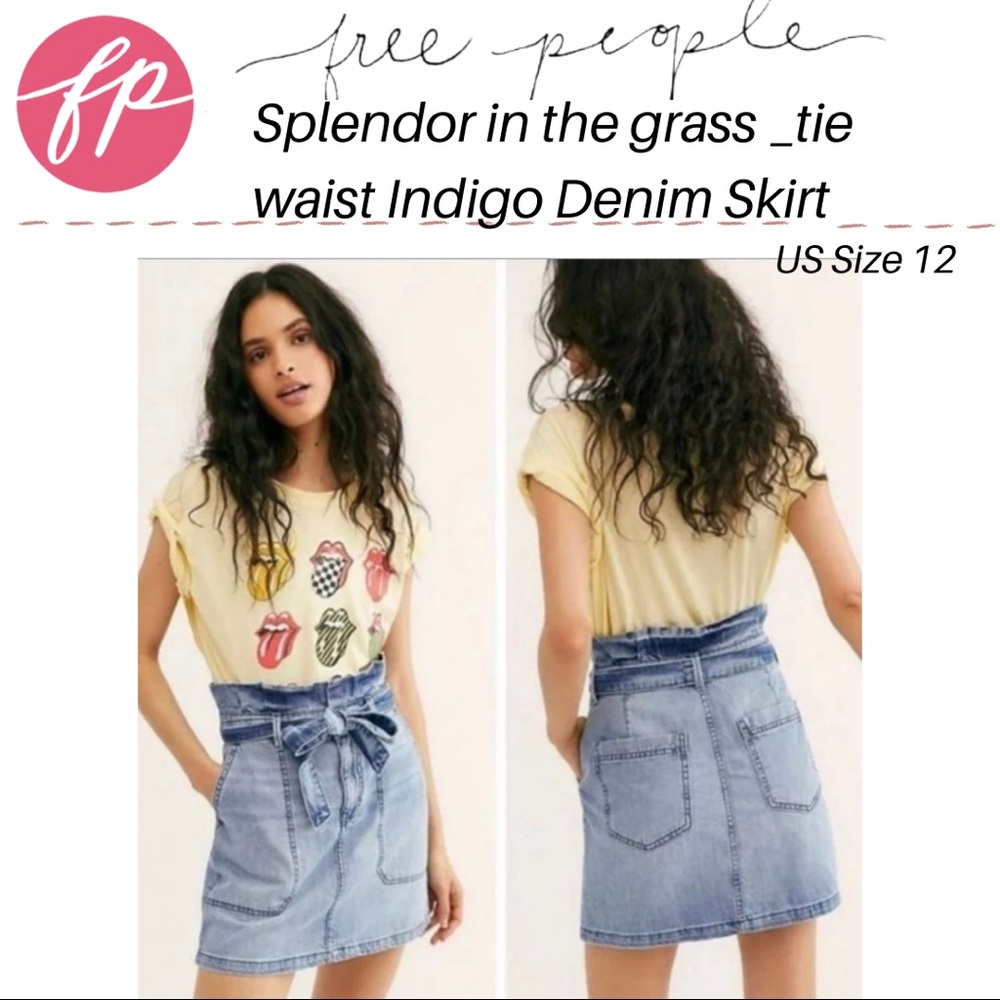 Price⬇️ Free People Splendor in the grass denim skirt, tie waist,pockets_Size 12